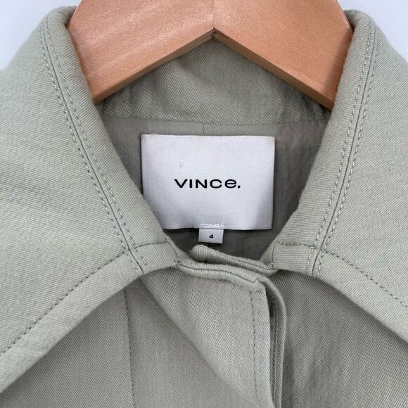 Vince Cinched Waist Jacket‎ Light Green 100% Cotton Button Closure Women Size 4 - Picture 6 of 9